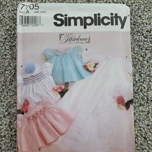 Simplicity Heirloom Christening Gown & Dress Pattern #7705  Uncut Newborn to 12m